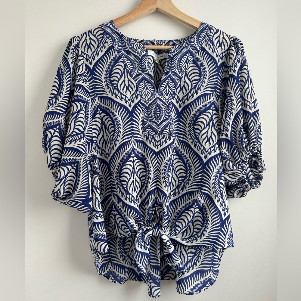 Rose + Olive Royal Blue & White Patterned Women's Top